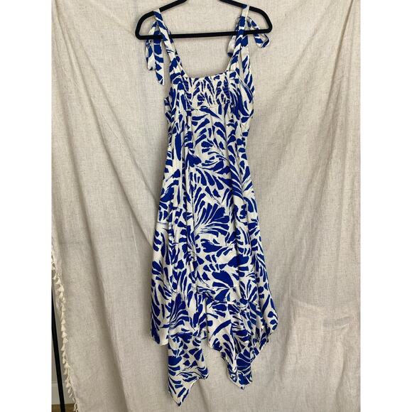 ALEXIS for Target Blue Botanical Tie Strap Asymmetrical Hem Dress Size Medium - Picture 3 of 15